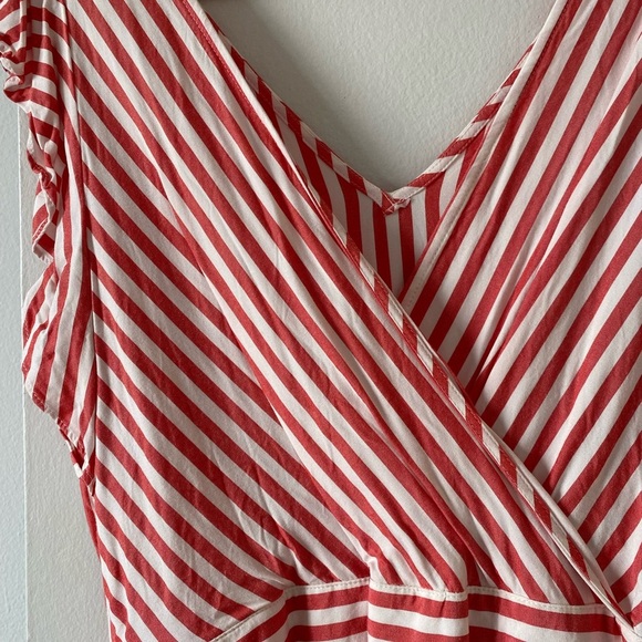 Ann Taylor LOFT Red & White Striped Flutter Tie Waist Romper - Picture 5 of 10